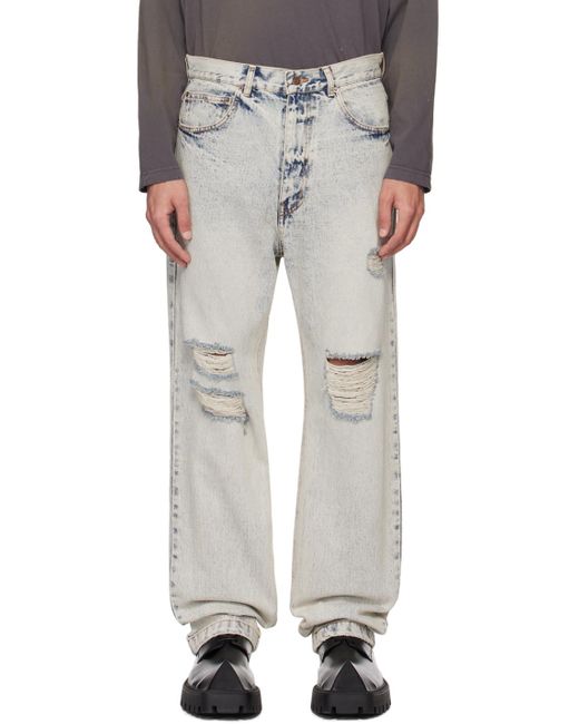 we11done White Blue Distressed Denim Jeans for men