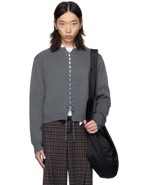 AV VATTEV Gray Lace Up Knit Cardigan for men