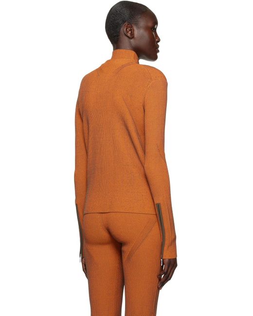 Dion Lee Orange Angled Rib Zip-up Sweater