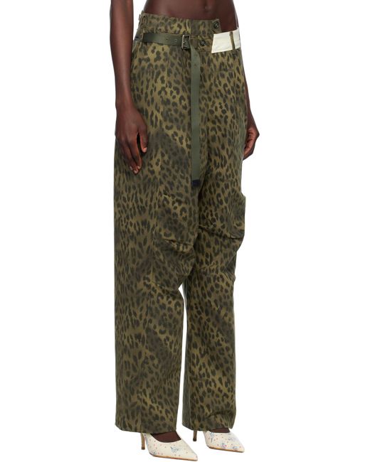 ANDERSSON BELL Green Khaki Leopard Cross-Over Wide Jeans