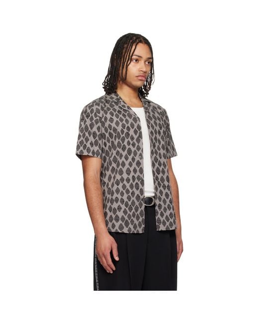 HUGO Black Taupe Camp Collar Shirt for men