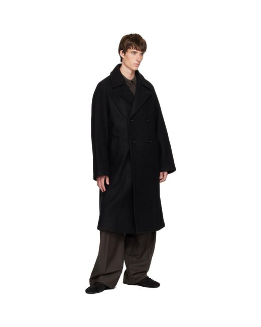 Lemaire Black Double-Breasted Wool & Alpaca Coat for men
