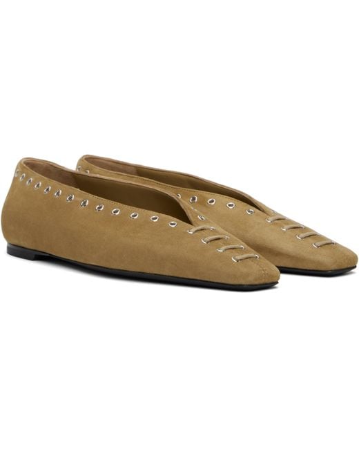 Totême  Black Tan Suede Lace-Up Ballerina Flats