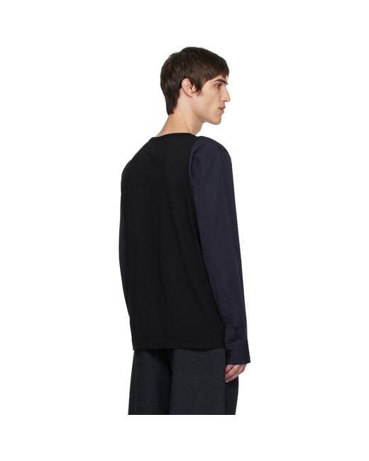 Dries Van Noten Black Contrast Sleeves T-Shirt for men