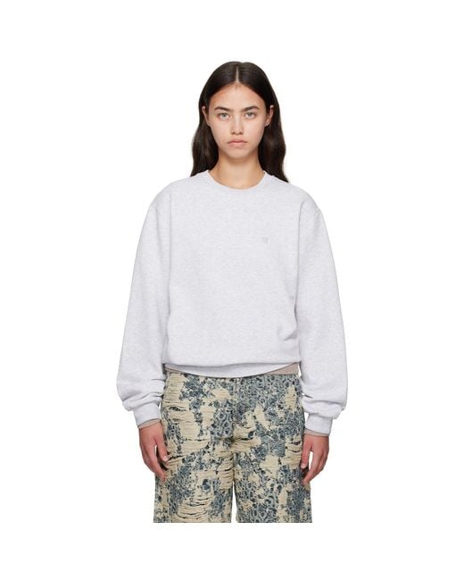 Acne White Crew Neck Fleece Sweatshirt