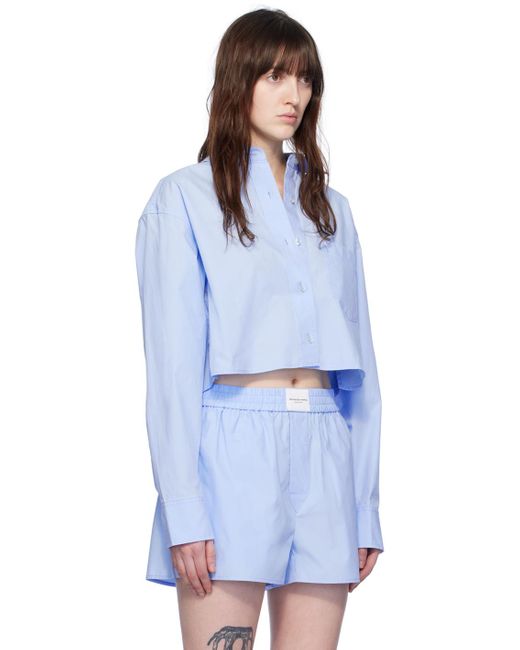 T By Alexander Wang White Blue Cropped Shirt