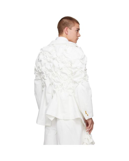 Comme des Garçons White Polyester Heavy Kersey Blazer for men
