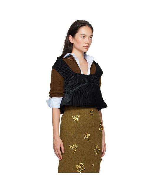 ShuShu/Tong Black Pleated Corduroy Off-Shoulder Peplum Top