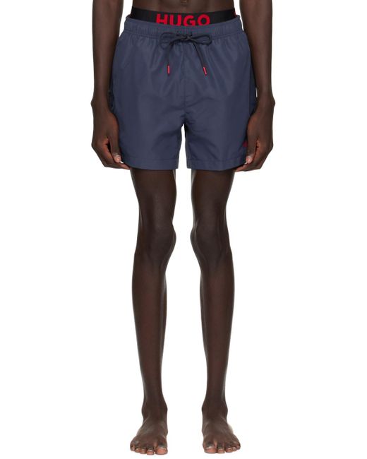 HUGO Blue Navy Printed Swim Shorts for men