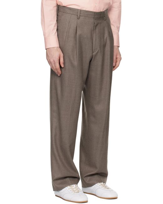 Auralee Brown Super Light Wool Trousers for men