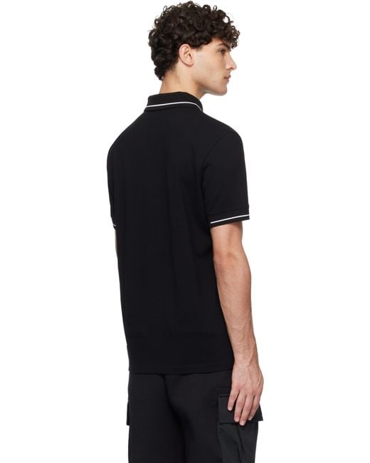 メンズ Moncler ブラック ロゴパッチ コットン ポロシャツ Black