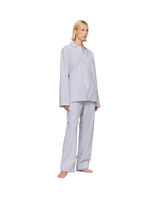Tekla Blue Poplin Long-Sleeved Pyjama Shirt