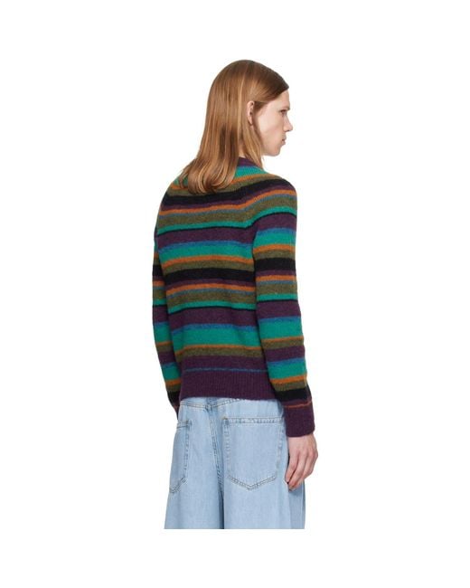 Dries Van Noten Green Striped Alpaca Knit Sweater for men