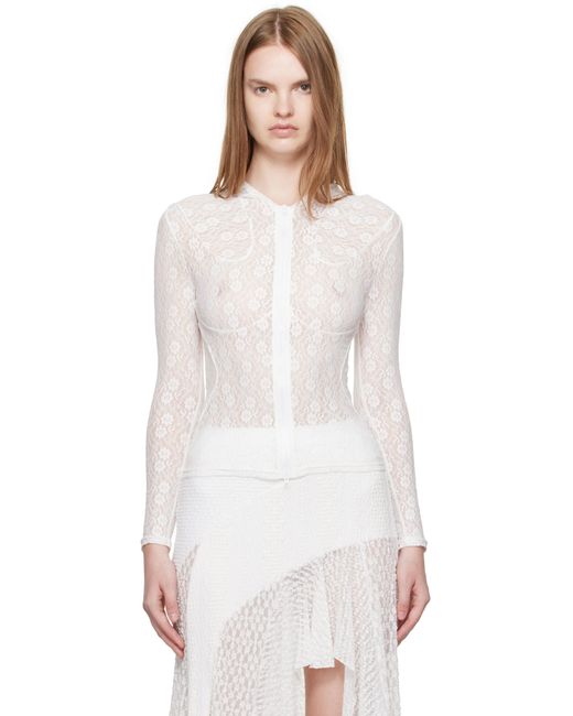 Pushbutton White Lace Zip-Up Hoodie