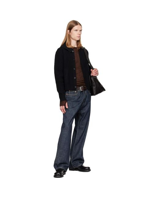 TONYWACK Black High Neck Merino Wool Button-Up Cardigan for men