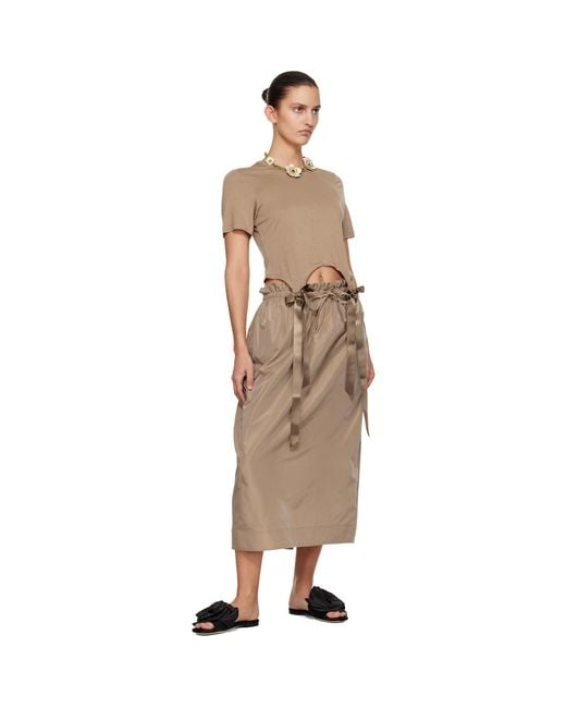 Simone Rocha Brown Tan Gathered Waist Tulip Midi Skirt