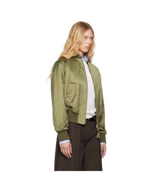 AMI Green Cotton Satin Ami De Coeur Bomber Jacket