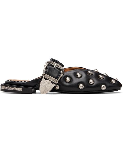Toga Black Studded Leather Flats