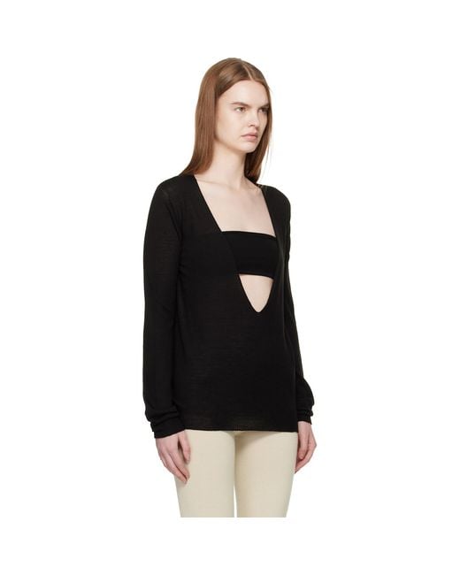 Rick Owens Black Temple Extreme V Neck Pull Sweater