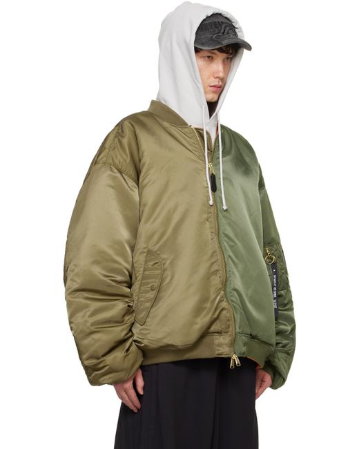 Vetements Green Khaki Alpha Industries Edition Double Zip Reversible Bomber Jacket for men