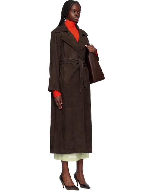 Nour Hammour Black Althea Belted Suede Coat