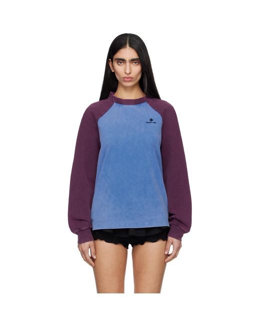 ShuShu/Tong Blue Burgundy Crewneck Long-Sleeve T-Shirt