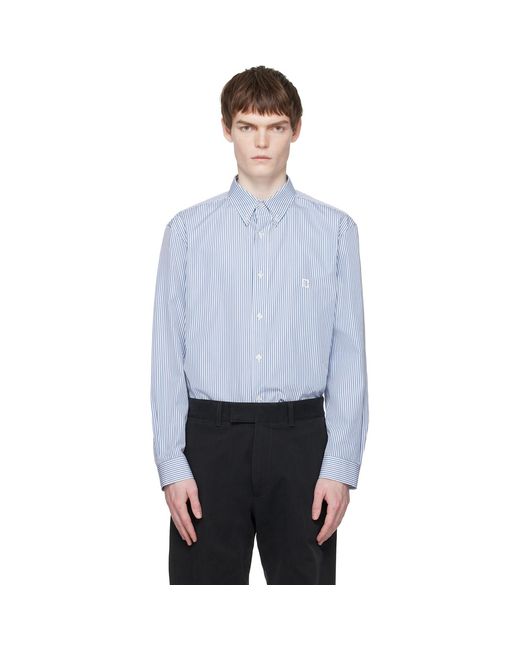 Balmain Gray Embroidered Pinstripe Popeline Regular Shirt for men