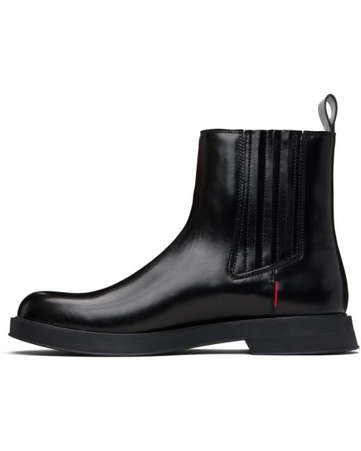 HUGO Black Embossed-Logo Faux-Leather Chelsea Boots for men