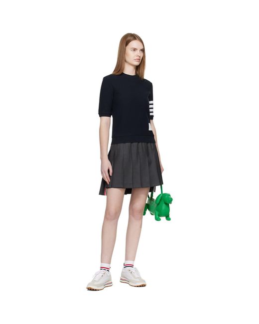 Thom Browne Black Textured Cotton Pique 4-Bar T-Shirt