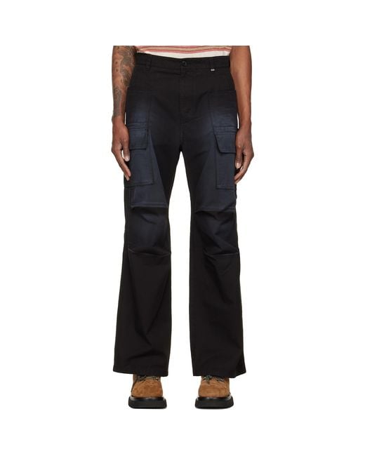 we11done Black Washed Multi Pocket Cargo Pants for men