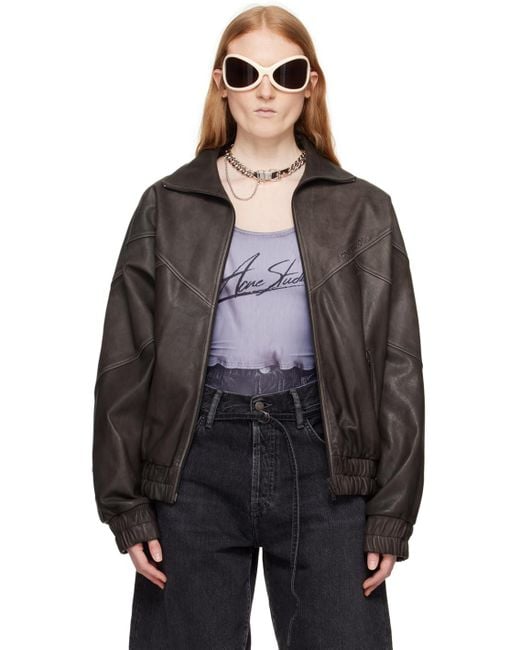 Acne Black Brown Relaxed Fit Leather Jacket