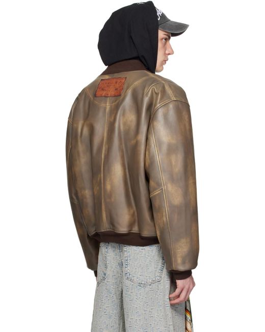 Acne Black Brown Faded Leather Bomber Jacket for men