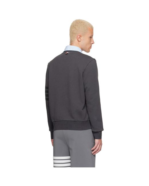 Thom Browne Gray Long Sleeve Tonal Printed 4 Bar Crewneck for men