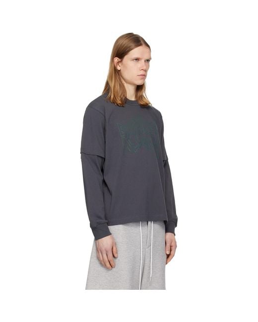 Sacai Blue 'Geoff Print L/S T-Shirt for men