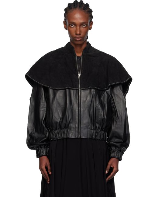 J.W. Anderson Black Oversized Collar Leather Bomber Jacket