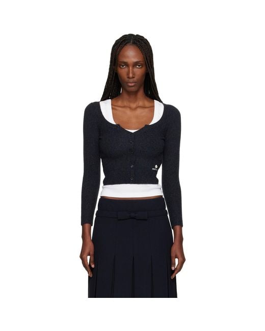 ShuShu/Tong Black Wide Round Neck Fitted Cardigan