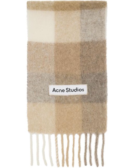Acne Natural White & Beige Check Scarf for men