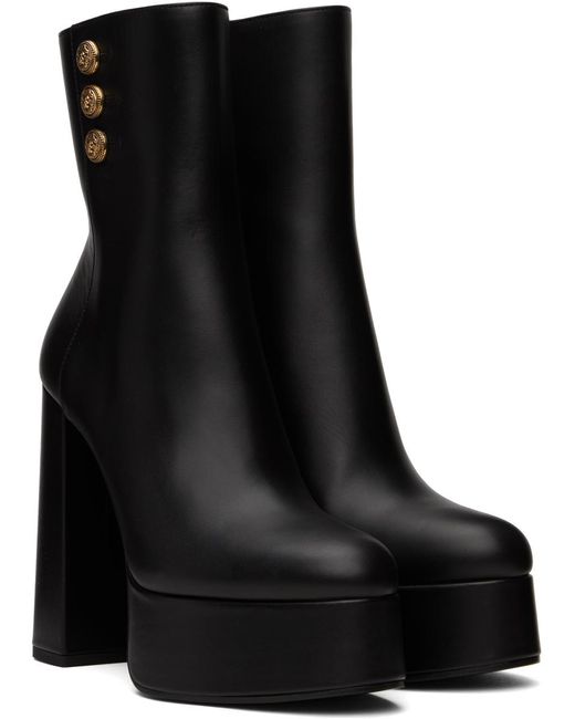 Balmain Black Brune Leather Platform Ankle Boots