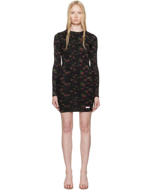 Alexander Wang Black Floral-Print Ribbed Cotton Minidress