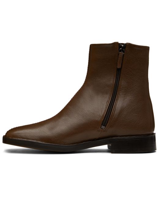 メンズ Lemaire ブラウン パイピング ジップブーツ Brown