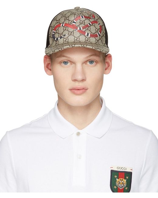 Gucci Natural Beige Logo & Snake Cap for men