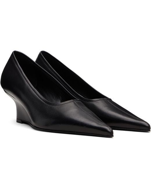Totême Black Sharp Nappa Wedge Heels