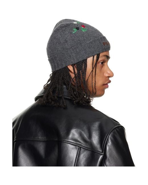 Marni Black Wool & Cashmere Flower Beanie for men
