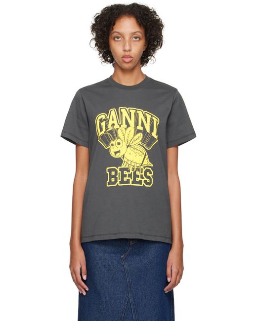 Ganni Gray Basic Bee Organic Cotton Jersey T-Shirt