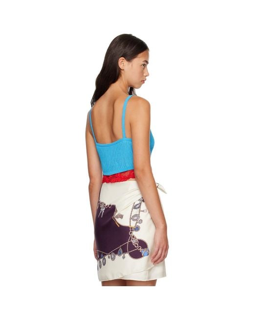Versace Blue Lace-Trim Viscose-Blend Ribbed Knit Tank Top