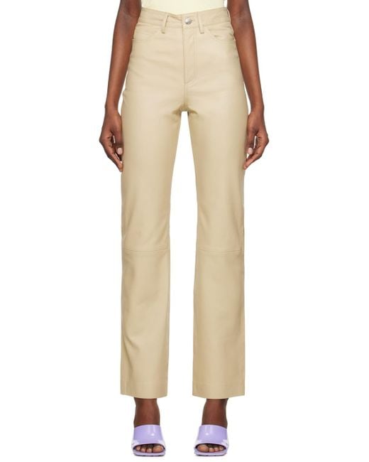 REMAIN Birger Christensen Natural Beige Straight-leg Leather Pants