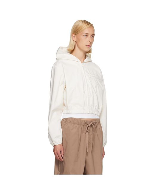 Skims White Off- Woven Cotton Cropped Zip Up Jacket