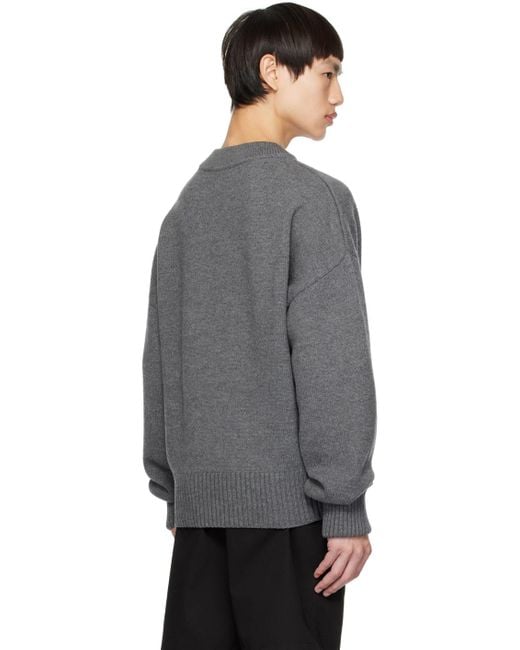 AMI Gray Ami Large A Heart Cardigan for men