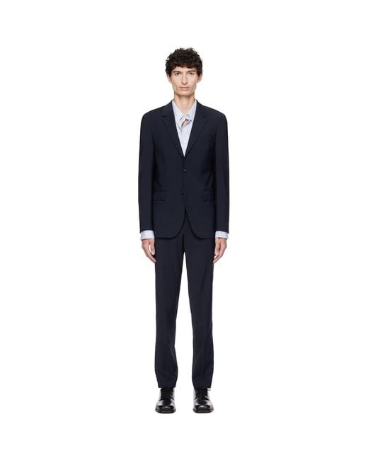 Boss Blue Two-Piece Slim-Fit Stretch Virgin Wool Suit for men