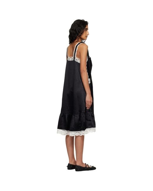 Marc Jacobs Black Satin Lace Slip Midi Dress